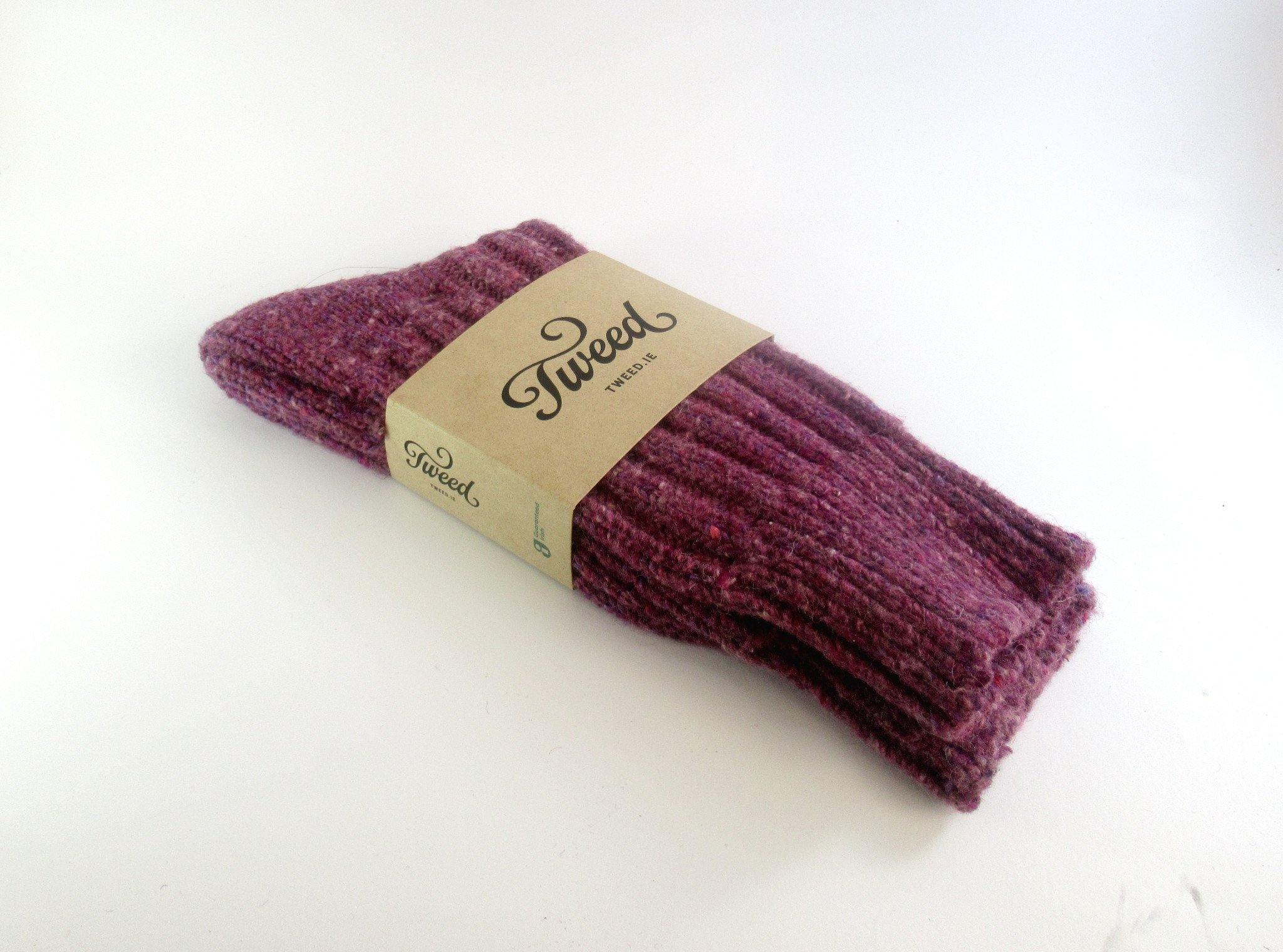 Donegal Wool Socks - Wine - Tweed.ie