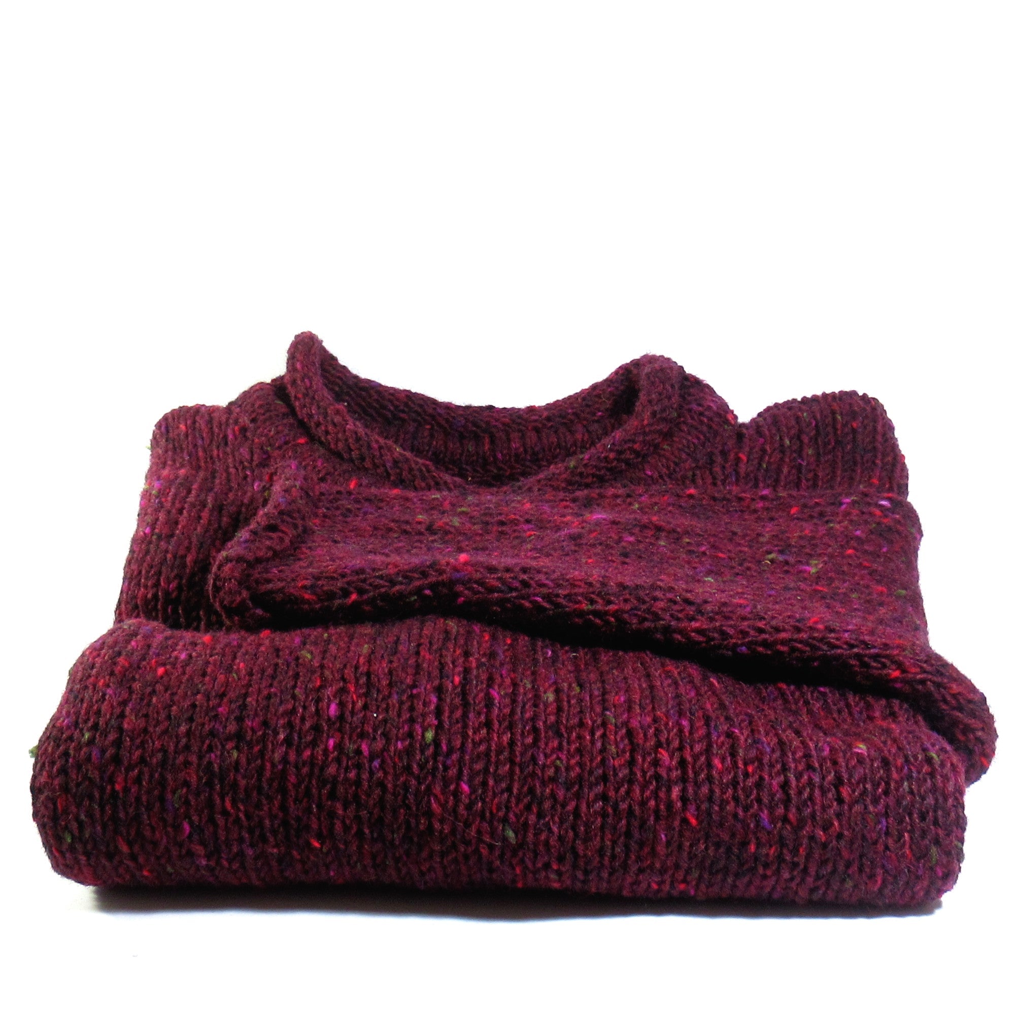 Hand Loomed Roll Neck Sweater ( Merlot) - Tweed.ie